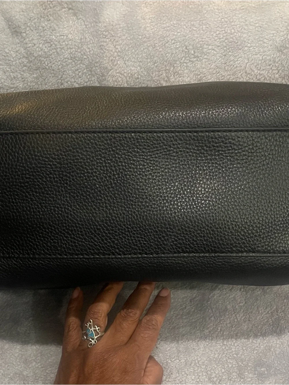 kate spade Black Pebbled Leather Shoulder Tote with Front Zip Tassel